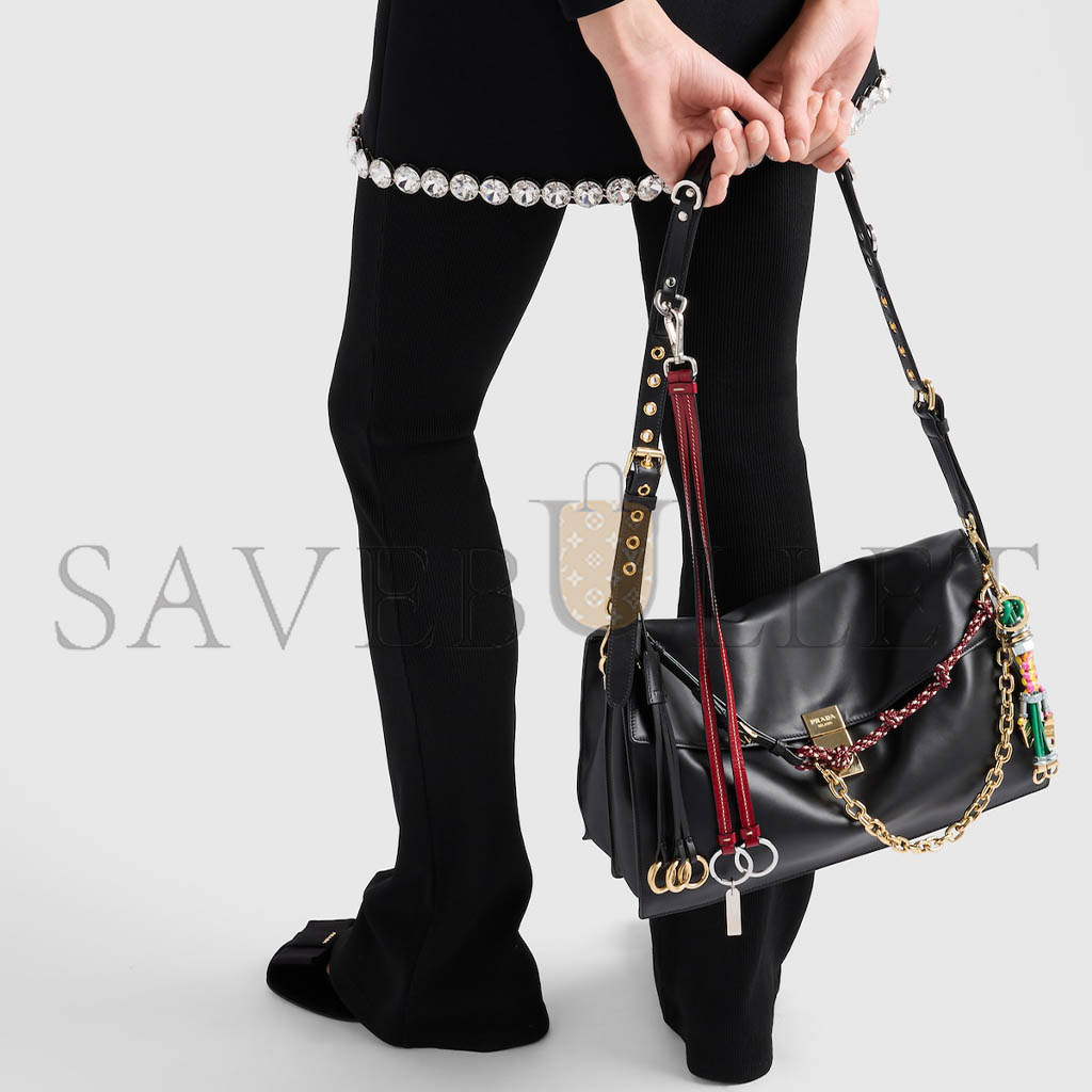Pra*a soft sound large leather shoulder bag with charms 1bd378 (35*19.5*10.5cm)